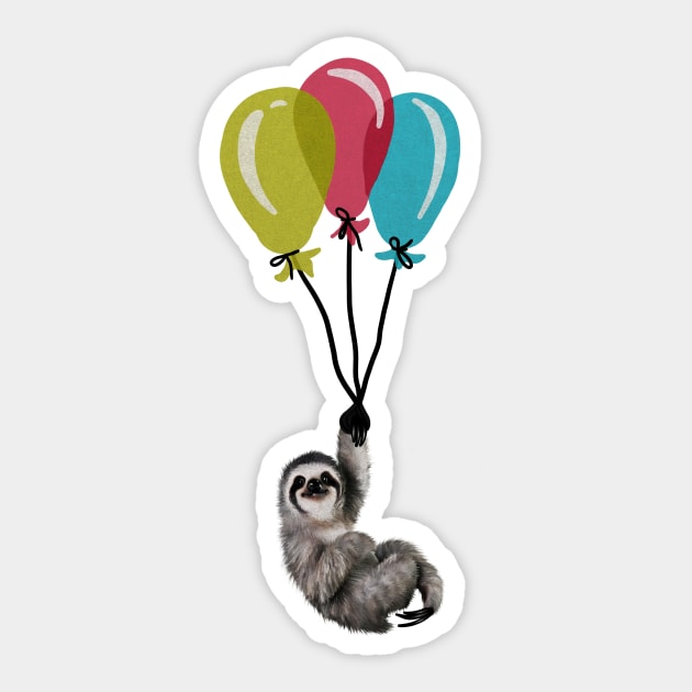 Sloth floating with balloons, Love Sloths Sticker by logiamerch